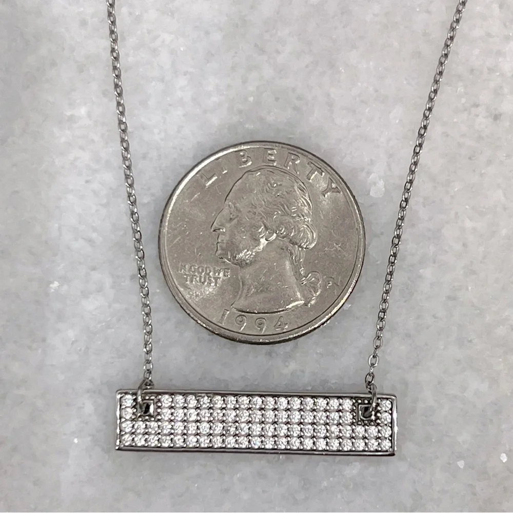 Sterling Silver CZ Bar Necklace